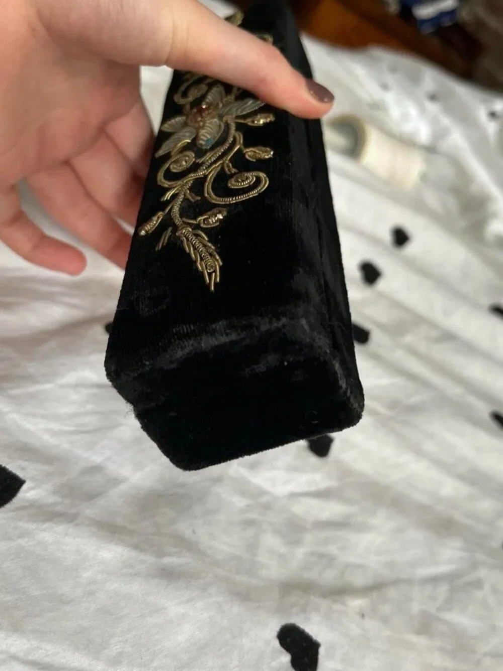 Vintage Black Rectangular Beaded Velvet Zardozi Trinket/ Jewelry Box